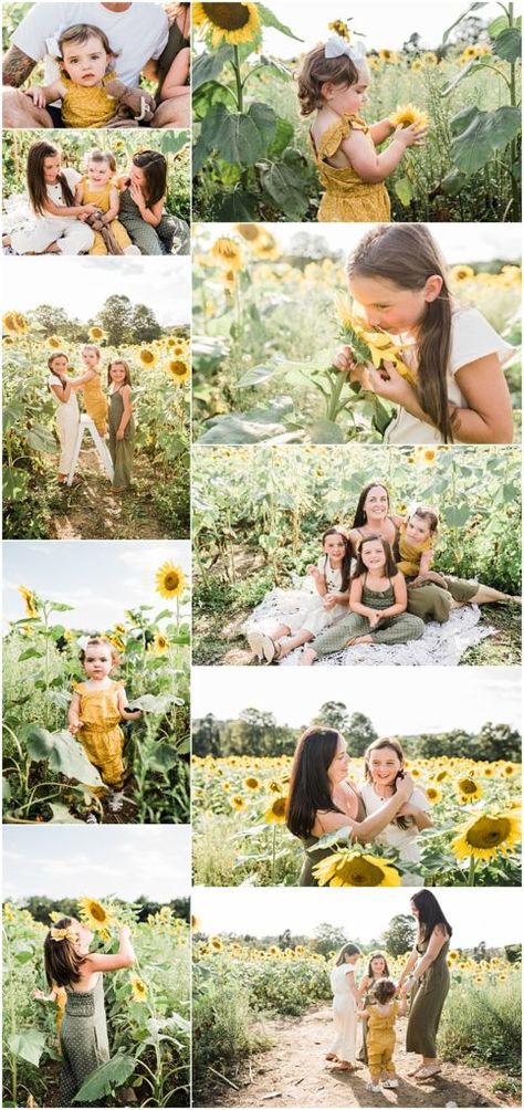 Family Pictures in the Sunflowers | Sussex County Sunflower Maze | reneeash.com Sunflower Field Family Photoshoot Outfits, Family Photos With Sunflowers, Outfit Ideas For Sunflower Photos, Family Sunflower Photos, Sunflower Picture Poses, Family Photoshoot Sunflower Field, Sunflower Minis Photography, Sunflower Field Pictures Family, Sunflower Mini Session Family