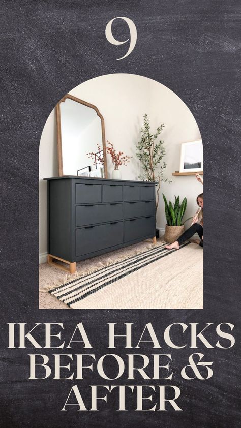 Ikea furniture transformed through Ikea hacks into something amazing. See the before and after for each piece. #ikeahack #ikeahacks #ikea #beforeafter #ideas Ikea Vintage Furniture, Ikea Leksvik, Ikea Kallax Bookshelf, Ikea Hemnes Hack, Home Decor Ikea, Ikea Dining Room, Ikea Ivar Cabinet, Ikea Bekvam, Simple Bookcase