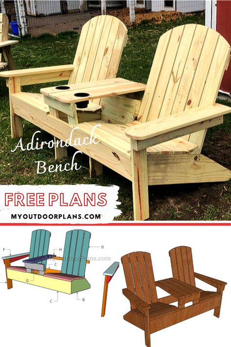 Double Adirondack Chairs, Adirondack Bench Plans, Adarondic Chairs Diy, Diy Adirondack Chair Plans Free, Diy Deck Chairs, Adirondack Chairs Diy Plans, Free Outdoor Furniture Plans, Diy Yard Furniture, Diy Adirondack Chair Plans