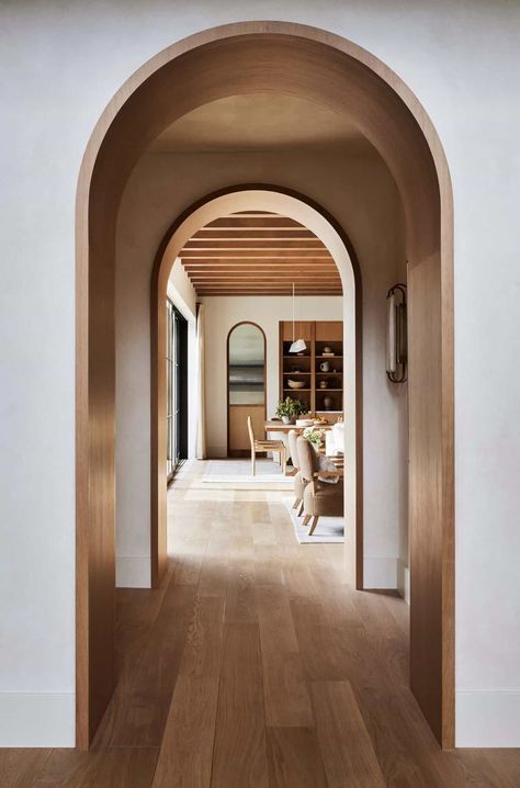 Archway Ideas Interior, White Oak House Interior, Arch Home Design, Arch Ways In Home, Arch Hallways, Arch House Design, Arches Living Room, Arches In Homes, Arched Interior