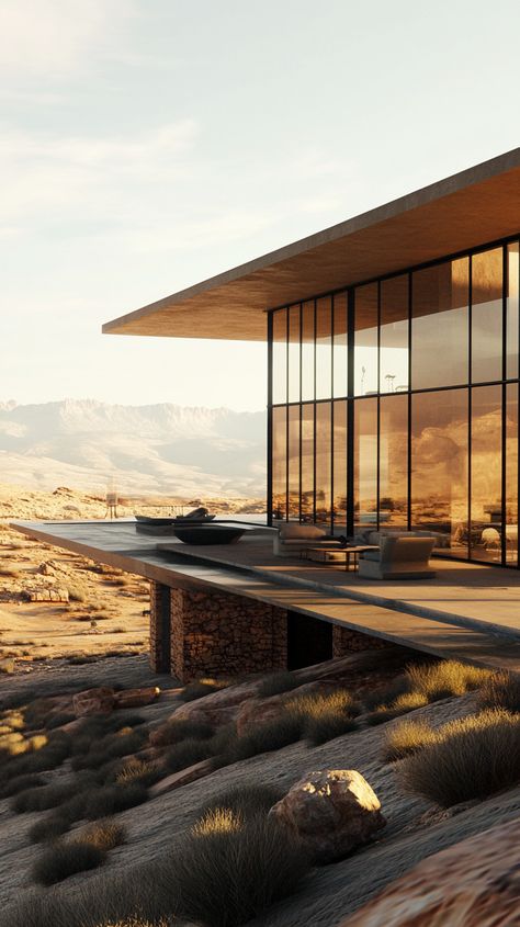 Modern Desert Home Overlooking Landscape Desert Modern Interior Design, Desert House Interior, Desert Minimalism, House Desert, Desert Living Room, Modern Desert Home, Desert Hills, Desert Boho, Modern Desert