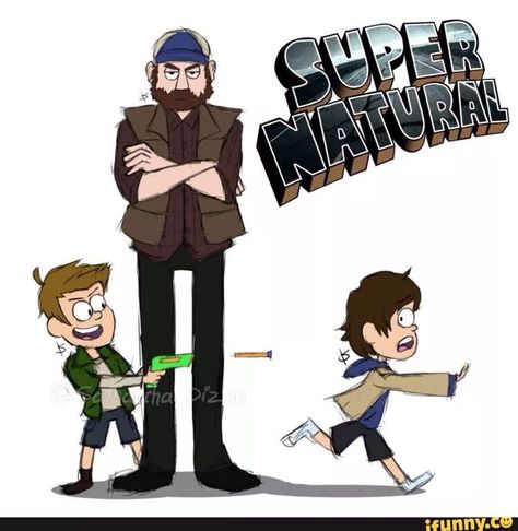 Haha Gravity Falls meets Supernatural Gravity Falls Crossover, Supernatural Series, Supernatural Fan Art, Supernatural Art, Supernatural Pictures, John Winchester, Sam Dean, Tv Supernatural, Winchester Boys