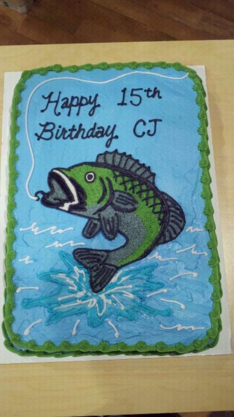 Birthday Cake Fish, Bass Fish Cake, Fish Birthday Cake, Fishing Birthday Cake, Cakes Decoration Ideas, Fishing Theme Cake, Fishing Cakes, Fishing Theme Birthday, Fish Cake Birthday