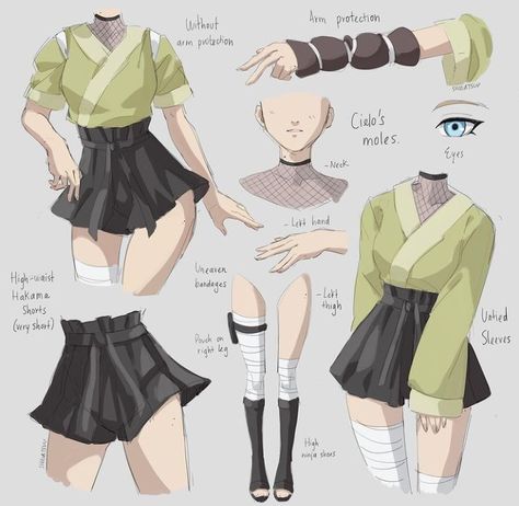 Cute Ninja Outfit, Naruto Casual Outfits Oc, Naruto Character Outfits, Shinobi Outfit Design Female, Anime Ninja Outfits Female, Kunoichi Outfit Design Reference, Ninja Female Outfit, Naruto Female Outfits, Naruto Female Oc Outfits