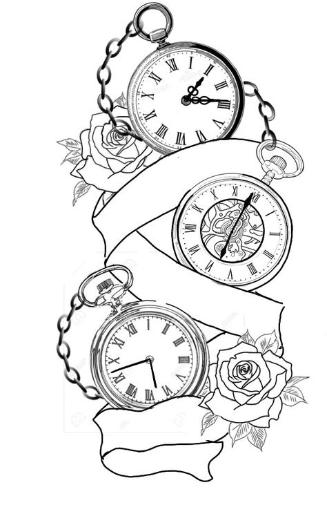 Pocket Watch Chain Drawing, 3 Pocket Watch Tattoo Design, Watch Tattoo Stencil, Pocket Watch Tattoo Stencil, Tattoo Pocket Watch, Arm Tattoos Lettering, Pocket Watch Tattoo Design, Watch Tattoo Design, Tattoo Quotes About Life