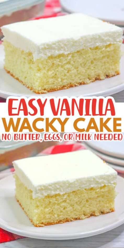 White Wacky Cake Recipe, Vanilla Wacky Cake Recipe, Vanilla Wacky Cake, Simple Yellow Cake, Small Deserts, Simple Cream Cheese Frosting, Eggless Muffins, Wilford Brimley, Crazy Cake Recipes