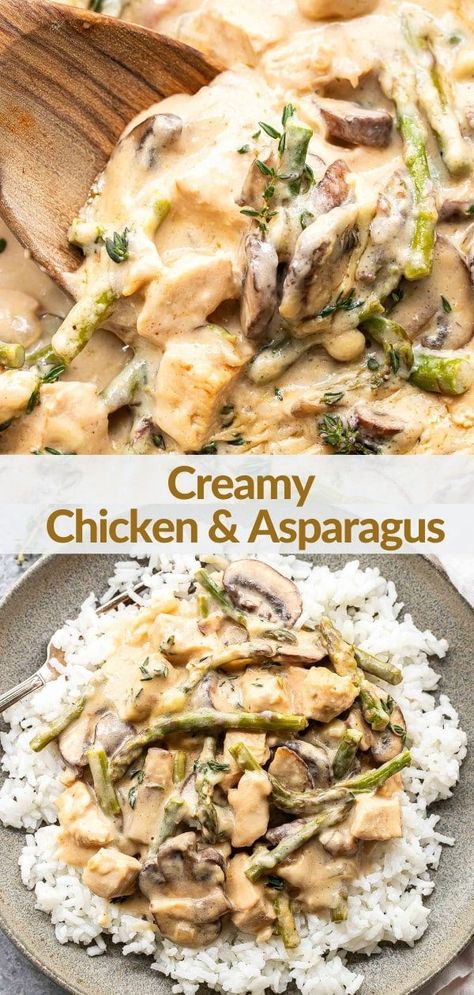 Chicken And Asparagus Casserole, Creamy Chicken And Asparagus, Chicken And Asparagus, Asparagus Casserole, Chicken Dishes Easy, Asparagus Pasta, Spring Dinner, Chicken Asparagus, Cheesy Sauce