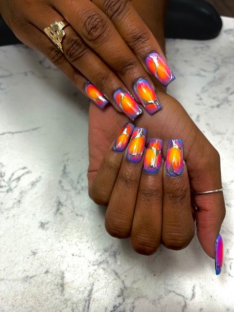 thermal acrylic nails Carnival Acrylic Nails, Thermal Acrylic Nails, Thermal Nails Designs, Heat Map Nails, Temperature Nails, Carnival Nails Designs, Heat Nails, Nails Mom, Map Nails