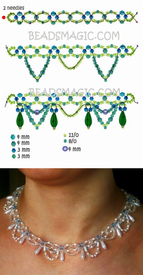 Beads Necklace Patterns, Necklace Beading Pattern, Pearl Beading Pattern, Beads Magic Free Pattern, Necklace Bead Patterns, Necklace From Beads, Seed Bead Patterns Free Necklaces, Necklace Beaded Ideas, Necklace Made Of Beads