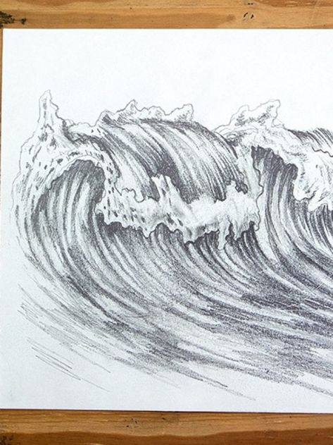 Ocean Drawing Easy, Draw Ocean, Ocean Wave Drawing, Waves Sketch, Water Sketch, Ocean Drawing, Collage Landscape, Wave Drawing, Easy Waves