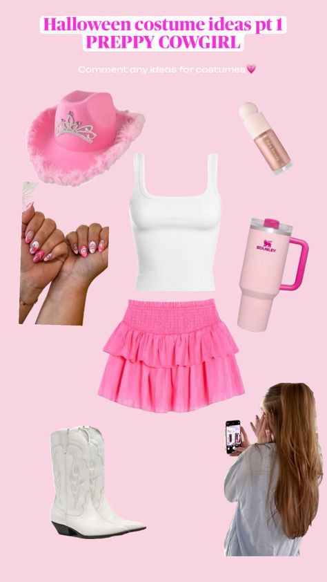 Halloween costume ideas pt1 comment for more ideas 🐬🍏🐸 #halloween Pink Cowgirl Halloween Costumes, Pink Costume Ideas, Preppy Costumes, Cowgirl Halloween Costumes, Pink Halloween Costumes, Preppy Halloween, Cowgirl Halloween, Halloween Party Outfits, Pink Costume