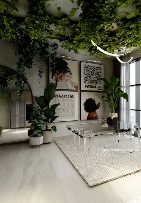 Jungle Room Aesthetic, Earthy Living Room Decor, Luxury Studio Apartments, Home Bar Ideas, Cozy Colors, Fall Nail Ideas, Apartment Decorating Living, Salon Suites, Apartment Living Room Design