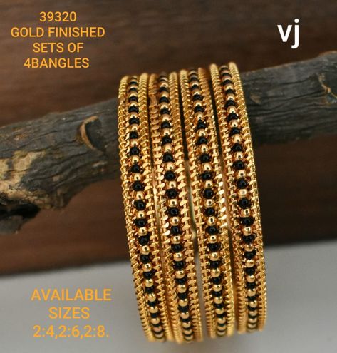 Karimani Bangle Designs, Vanki Designs Jewellery, Pearl Bangles Gold, Fashion Jewelry Necklaces Gold, Plain Gold Bangles, Black Beads Mangalsutra Design, Gold Bangles For Women, Gold Bangle Set, Diamond Earrings Design