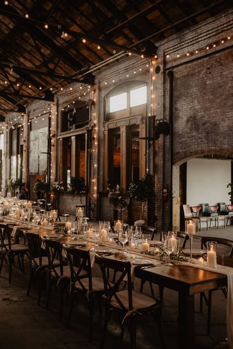 Vintage Industrial Wedding Decor, Winter Industrial Wedding, Elegant Warehouse Wedding, Industrial Farmhouse Wedding Decor, Cosy Wedding Decor, Industrial Wedding Drapery, Industrial Modern Wedding Decor, Industrial Bohemian Wedding, Dark Industrial Wedding