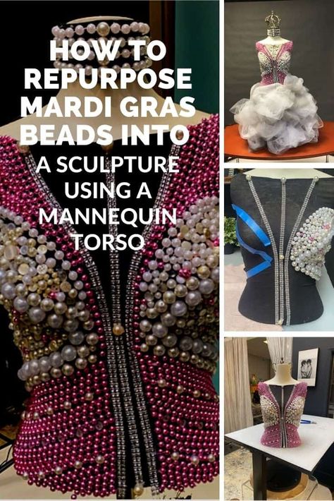 Mannequin Diy, Mannequin Decor, Mannequin Legs, Mannequin Torso, Vintage Jewelry Ideas, Mannequin Art, Mardi Gras Costumes, How To Make Skirt, Mardi Gras Beads