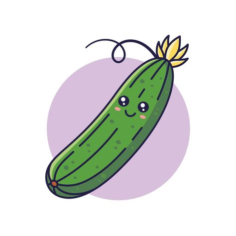 Cute Kawaii cucumber cartoon icon illustration. Food vegitable flat icon concept isolated on white background. Cucumber character, mascot in Doodle style. Cucumber Drawing, Cucumber Slice Drawing, Cucumber Plant Drawing, Cucumber Cartoon, Cartoon Cucumber, Cucumber Clipart, Cucumber Illustration, Cucumber Art, Cute Cucumber