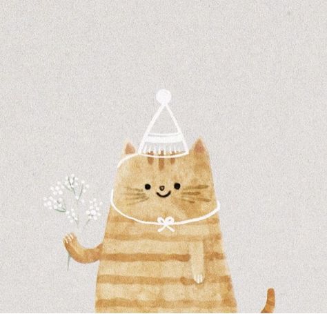 Dressed Animals Illustration, Cat With Birthday Hat Drawing, Happy Birthday Illustration, Happy Birthday Cat, Birthday Illustration, Birthday Hat, Cute Doodles, الرسومات اللطيفة, 귀여운 동물