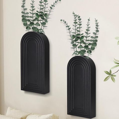 Wall Planter for Indoor Plants, Black Wall Decor for Living Room, Bathroom, Wood Wall Vases for Decor Dried Flowers and Faux Greenery, Set of 2 Modern Farmhouse Decor Hanging Planter Plants That Hang Over Pot, Modern Minimalist House Decor, Boho Bathroom Wall Decor Ideas, Elegant Dining Room Wall Decor, Modern Half Bathroom Decor, Wall Pots For Plants Indoor, Black Bathroom Wall Decor, Restroom Wall Decor Ideas, Moody Office Decor