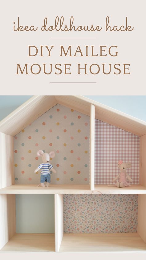 Create your own Maileg mouse house using the IKEA Flisat dollshouse and wallpaper set from Etsy Ikea Dollhouse Maileg Mice, Ikea Flisat Dollhouse Maileg, Flisat Dollhouse Shelf, Doll House Shelf Diy, Ikea Hack Smastad, Ikea Maileg House, Ikea Flisat Dollhouse Hack, Flisat Ikea Dollhouse, Diy Mouse House