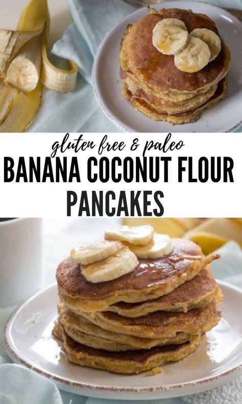 Paleo Banana Coconut Flour Pancakes, a gluten free dairy free pancake recipe for fluffy paleo banana #pancakes made with coconut flour. #coconutflourrecipe #pancakerecipe #bananapancakes #paleo #glutenfreerecipe Banana Coconut Flour Pancakes, Banana Coconut Flour, Paleo Pancakes Coconut Flour, Gluten Free Dairy Free Pancakes, Dairy Free Pancake Recipe, Paleo Banana Pancakes, Gluten Free Banana Pancakes, Dairy Free Pancakes, Pancakes Pancakes