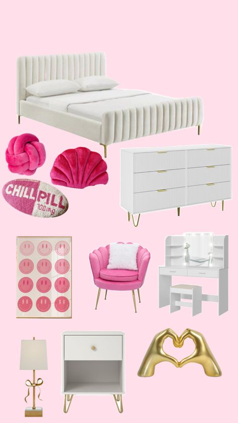 Bedroom Inspirations White, Preppy Inspiration, Room Redo, Dream Room, Comforter Sets, Bedroom Inspirations, Pink Gold, Pink And Gold, Hot Pink