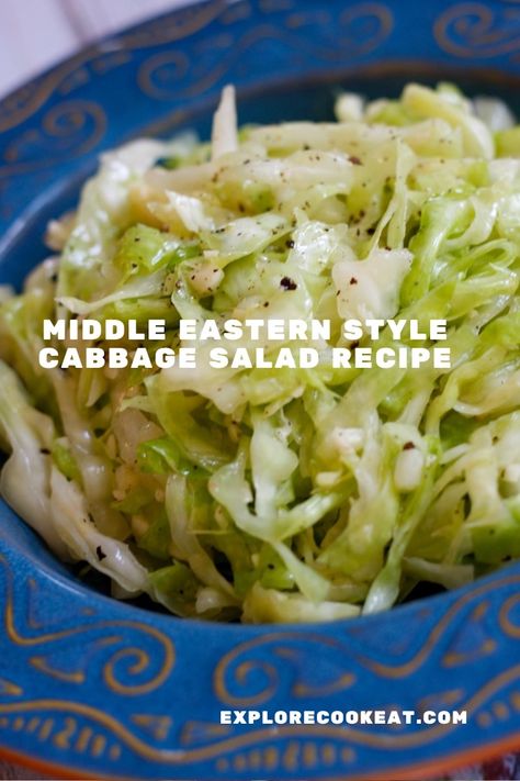 A blue patterned dish containing shredded green cabbage with sprinklings of pepper. Easy Cabbage Salad, Middle Eastern Salad, Cabbage Salad Recipe, Middle Eastern Style, Cabbage Salad Recipes, Eastern Cuisine, Cabbage Salad, Cabbage Recipes, Kebabs