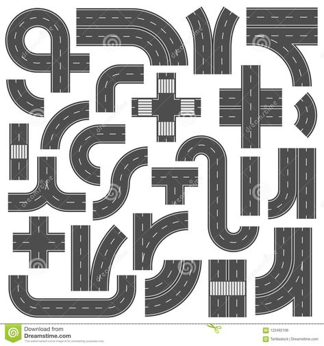 Connectable highway road elements. Crossroads, footpath and speedway junction mark. Asphalt street roads with marking. Illustration about highway, automobile, cross - 122492106 Road Texture, City Traffic, Free Paper Models, Road Markings, Minecraft City, Model Train Layouts, Train Layouts, Paper Models, Diy Toys
