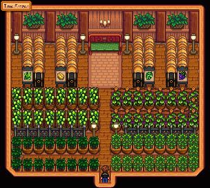 Stardew Valley Vineyard, Sdv Shed Design, Shed Stardew Valley Ideas, Shed Ideas Stardew Valley, Stardew Shed Designs, Shed Layout Stardew Valley, Shed Design Stardew Valley, Stardew Garden, Stardew Valley Shed Design