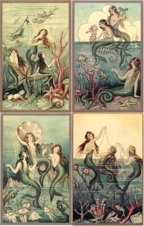 Mermaid Artwork, Mermaid Illustration, Mermaid Fairy, Real Mermaids, Retro Art Deco, Mermaid Dreams, Mermaids And Mermen, Vintage Mermaid, Mermaid Life