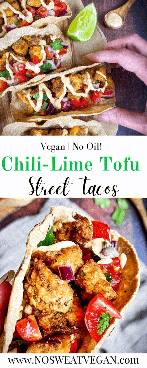 These Vegan Street Tacos are an easy and delicious way to swap your favorite Mexican takeout for a healthy, homemade meal. Topped with Chili-Lime Tofu, Pico de Gallo, and Vegan Chipotle Mayo, these are sure to become your Taco Tuesday go-to. #vegantacos #streettacos #vegantacosrecipe #easyvegantacos #tofutacos #tofurecipes #bestvegantacos #vegetariantacos #veganrecipes #simplevegantacos Vegan Crockpot Tacos, Chipotle Tofu Tacos, Vegan Tostadas Recipes, Healthy Tofu Tacos, Healthy Vegan Tacos, Fried Tofu Tacos, Tofu Street Tacos, Crispy Tofu Tacos, Vegan Taco Tuesday