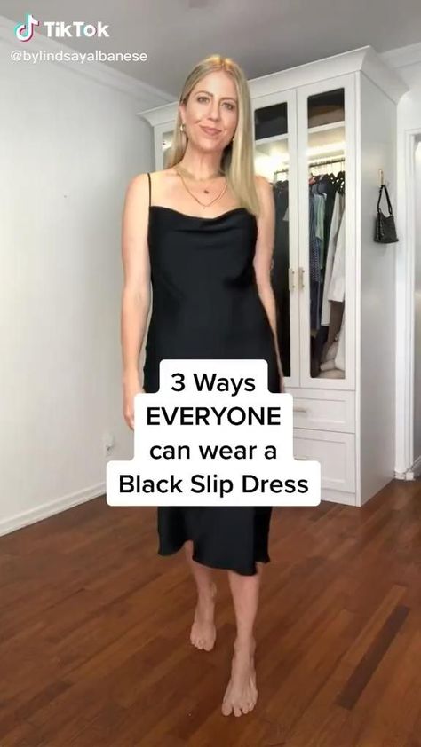 Pin on clothes etc. Ways To Style Long Dresses, Layering With Dresses Outfit, How To Wear One Dress In Different Ways, Styling Silk Dress Casual, Satin Dresses Outfit Casual, How To Wear Satin Slip Dress, Slip Dress Style Casual, Slip Black Dress Outfit, Black Velvet Slip Dress Outfit