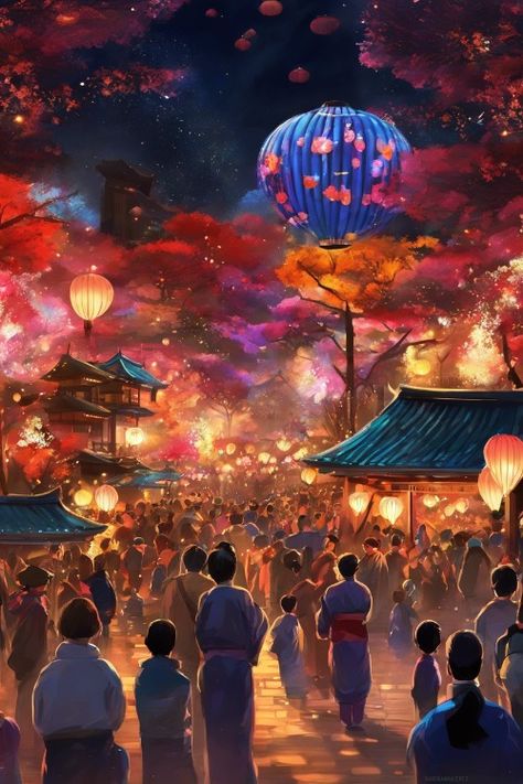 Nighttime Hanami Festival Check more at https://paintlyx.com/nighttime-hanami-festival/ Hanami Festival, Dragon Festival, Seafood Feast, Night Festival, Triangle Background, Hosting Christmas, Street Party, In Laws, Extended Family