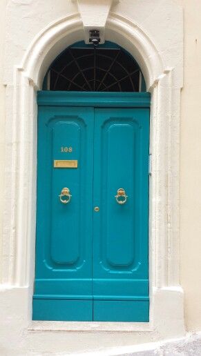 Gold Front Door, Malta House, Aqua Door, Teal Front Doors, Turquoise Door, Paint Themes, Copper And Grey, Open Sesame, Valletta Malta