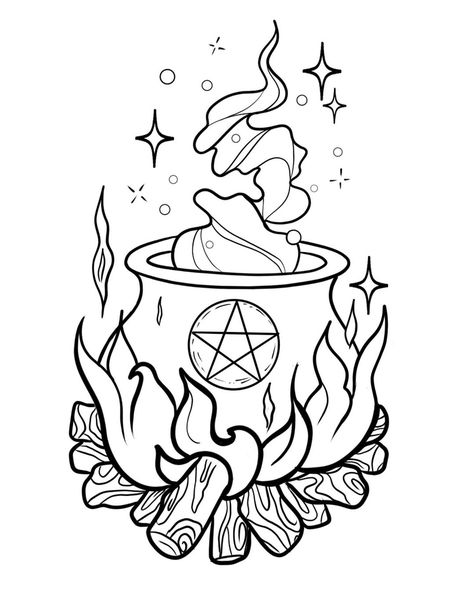 Fairy Witch Drawing, Cute Witchy Drawings, Witchy Tattoo Stencils, Wiccan Coloring Pages, Witchcraft Coloring Pages, D&d Tattoo, Witch Doodles, Witchy Drawings, Witchy Coloring Pages