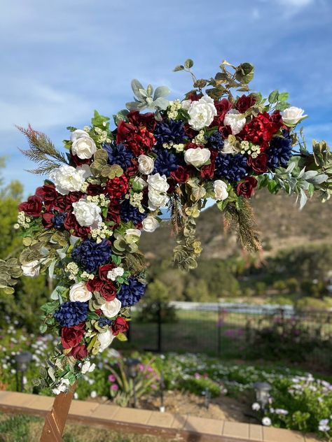 Navy Blue And Burgundy Wedding Theme, Navy Wedding Arch, Burgundy Navy Wedding, Navy Weddings, Navy Wedding Bouquet, Navy And Burgundy Wedding, Burgundy Wedding Flowers, Burgundy And Blush Wedding, Navy Wedding Flowers