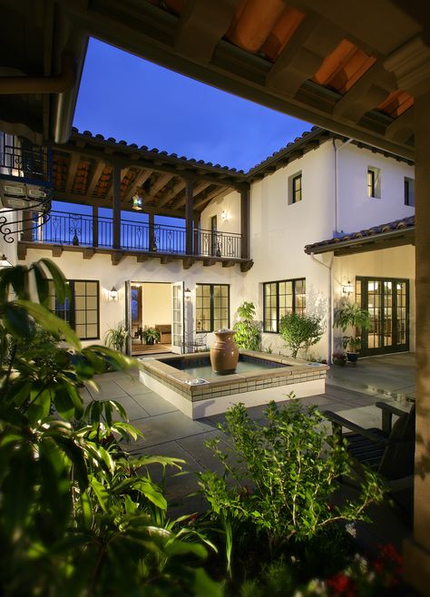 A Structure Home Client's Exterior Courtyard (View 2 of 2). Spanish Style Home Interior, Boho Glam Home, Spanish Courtyard, Hacienda Homes, Spanish Hacienda, Hacienda Style Homes, Mexico House, Courtyard House Plans, Courtyard Design