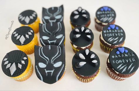 #wakanda #wakandaforever #blackpanther #chynabsweets #cupcakes #cupcakeideas #birthday Black Panther Cupcakes, Panthers Cupcakes, Panthers Cake, Black Panther Party, Castiel, 4th Birthday, Black Panther, No Bake Cake, Cookie Decorating