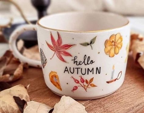 little things Diy Cup Painting Mugs, Autumn Coffee Mugs, Cute Fall Mugs, Fall Ceramic Painting Ideas, Pottery Painting Autumn, Autumn Pottery Painting, Fall Pottery Painting Ideas, Fall Coffee Mugs, Autumn Mugs