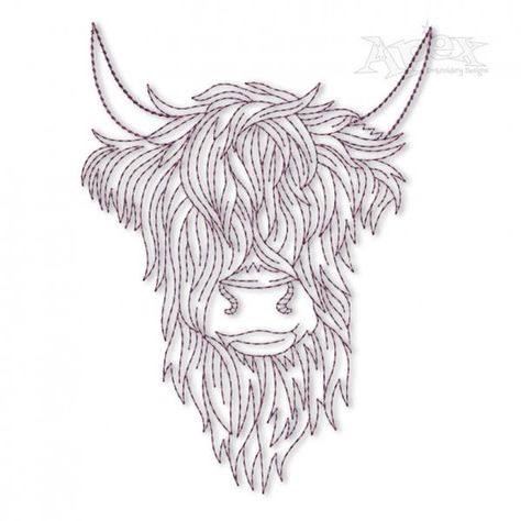 Embroidery Cow Patterns, Highland Cow Embroidery Design, Cow Embroidery Design Free Pattern, Highland Cow Cross Stitch Pattern Free, Cow Embroidery Pattern, Highland Cow Embroidery Pattern, Highland Cow Drawings, Apron Embroidery Ideas, Mosaic Cows