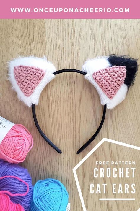 Gabby's Dollhouse Crochet Cat Ears FREE Crochet Pattern Cat Ears Pattern, Crochet Cat Ears, Dollhouse Crochet, Cat Ear Headband, Cat Ears Headband, Crochet Hair Accessories, Crochet Butterfly, Yarn Tail, Pink Yarn