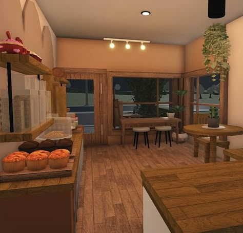 Bloxburg Cafe Interior Ideas, Fall Cafe Bloxburg, Bloxburg Cafe Layout, Bloxburg Town Layout, Bloxburg Cafe, Scandinavia House, Bakery Interior, Bloxburg Builds, House Decorating Ideas Apartments