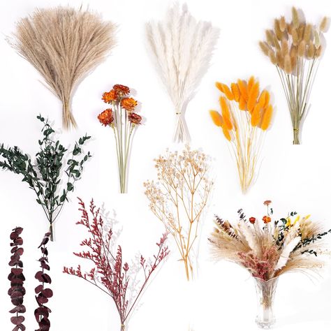 PRICES MAY VARY. Natural Fall Decorations for Home: The fall dried flowers indoor are composed of 11 kinds of natural flowers, including reed grass, eucalyptus leaves, willow leaves, pampas grass, rabbit tail grass, lavender and other preserved flowers. Each bouquet exudes the natural charm and elegance of the fall season, adding a rustic yet sophisticated touch to any setting Versatile Arrangements: Package includs 90pcs fall flowers decoration, Height is approximately 16 inches/41 cm, offers e Fall Flowers Decorations, Fall Flowers In Season, Wedding Boho Decor, Autumn Wedding Reception Decorations, Fall Wedding Pampas Grass Decor, Boho Dried Flower Arrangements Wedding, Fall Dried Flower Arrangements, Fall Wildflower Centerpieces, Autumn Theme Party