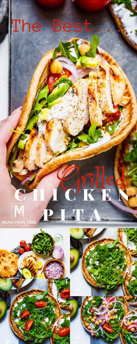 Munchkin Time's Easy Grilled #Chicken Pita Recipe - You gotta try this chicken pita sandwich recipe it is to die for!  #grilledchickenpita #chickenpita #pitasandwich #chickenrecipe Pita Chicken Recipe, Stuffed Pita Recipes, Pita Bread Ideas, Grilled Chicken Pita, February Meals, Chicken Pita Sandwich, Chicken Pita Recipes, Pita Recipe, Pita Sandwich