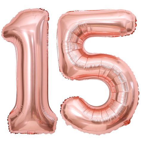 PRICES MAY VARY. Package Included:40 inch rose gold 15 balloons number + 1 Straw. Premium High Quality Balloons:The 14 birthday balloons are made of quality aluminum mylar foil,thick and odorless.High quality imprint technology,edge neat,not easy to explode and leak.Rose gold number 51 balloon will be the great decoration addition for birthday parties. Sealed Automatically:The rose gold 15 balloon number supplies comes sealed automatically after inflating.15 number balloons have holes on the top 15 Balloons Number, 15 Number Design, 15 Balloons, 51st Anniversary, Happy 15th Birthday, Birthday Sash, Anniversary Event, Anniversary Decorations, 14th Birthday