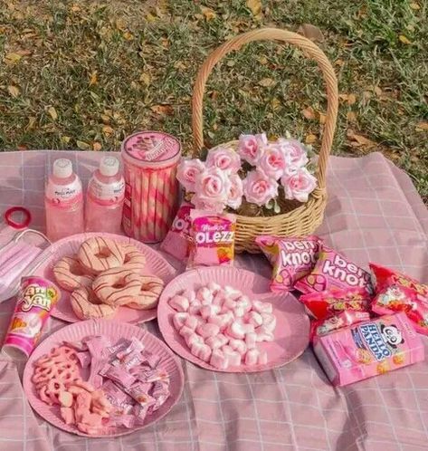 Pink Themed Picnic, Pink Picnic Birthday, Pink Picnic Food Ideas, Pink Snacks Aesthetic, Pink Picnic Food, Preppy Picnic Birthday Party, Picnic Girls Party, Pink Picnic Birthday Party, Cute Picnic Party