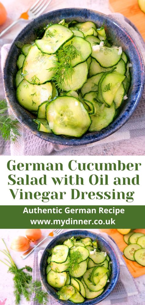 German cucumber salad Cucumber Salad Dressing Vinegar, Cucumber Dill Salad Vinegar, Cucumber Dill Recipes, Cucumber Dill Salad Recipes, Oil And Vinegar Cucumbers, Wilted Cucumber Salad, German Cucumber Dill Salad, Cucumber Salad German, Cucumber Salad Oil And Vinegar