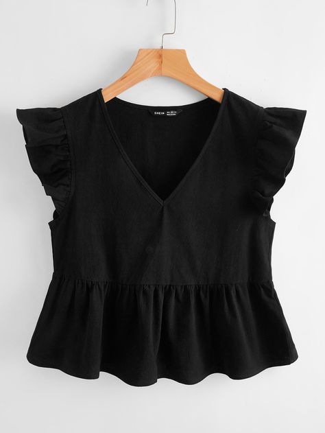 SHEIN WYWH Butterfly Sleeve Ruffle Hem TopI discovered amazing products on SHEIN.com, come check them out! Blouse Peplum, Butterfly Sleeve, Peplum Blouse, Style Noir, Flounce Sleeve, Butterfly Sleeves, Ruffled Sleeve Top, Hem Top, Crop Blouse