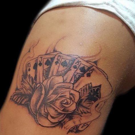 Playing Cards Tattoo ➕➕ | By Alex Ivan | Done at Main Street Ink Tattoos | May 14th 2018 | 538418 Face Card Tattoo, Wild Card Tattoo Ideas, Wildcard Tattoo, Playing Cards Tattoo Design, Queen Card Tattoo, Playing Card Tattoo Ideas, Deck Of Cards Tattoo, Liam Tattoo, Playing Cards Tattoo