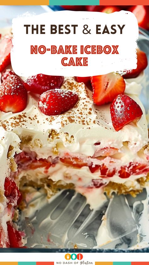 This Easy No-Bake Icebox Cake is a summer favorite! Layers of creamy cheesecake pudding, fresh strawberries, and crunchy graham crackers come together in this effortless, no-bake dessert. Perfect for family gatherings or potlucks. Try it now and see for yourself! Strawberry Whip, Gluten Free Holiday Recipes, No Bake Summer Desserts, Best Gluten Free Desserts, Icebox Pie, Creamy Pudding, Cheesecake Pudding, Gluten Free Desserts Recipes, Bake Dessert