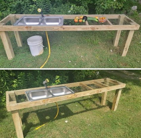 Vegetable Washing Station, Indiana Gardening, Diy Sink, Outdoor Garden Sink, Washing Station, Garden Sink, Veg Garden, Home Vegetable Garden, Vegetable Garden Design